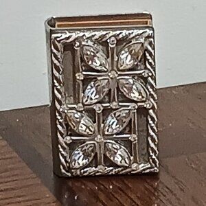 Silvertone Vintage MATCHBOX CASE HOLDER with Floral Butterfly Design